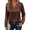 Zeagoo Satin Blouses for Women Silk Tops Long Sleeve Shirts Fall Clothes(A-brown)