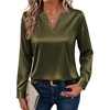 Zeagoo Satin Blouses for Women Silk Tops Long Sleeve Shirts Fall Clothes(Army Green)