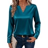 Zeagoo Satin Blouses for Women Silk Tops Long Sleeve Shirts Fall Clothes(Blue Green)