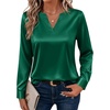 Zeagoo Satin Blouses for Women Silk Tops Long Sleeve Shirts Fall Clothes(Green)