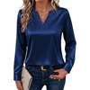 Zeagoo Satin Blouses for Women Silk Tops Long Sleeve Shirts Fall Clothes(Navy Blue)