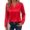Zeagoo Satin Blouses for Women Silk Tops Long Sleeve Shirts Fall Clothes(Red)