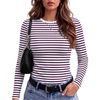 Zeagoo Women Long Sleeve Shirts Ribbed Tops Crewneck Basic Tee(Purple Stripe)