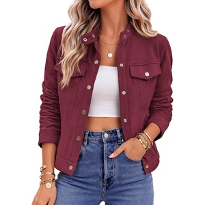 Zeagoo Faux Suede Cropped Jackets for Women Trendy Fall Shackets Coats(Dark Red)