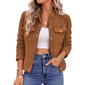 Zeagoo Faux Suede Cropped Jackets for Women Trendy Fall Shackets Coats(Light Brown)