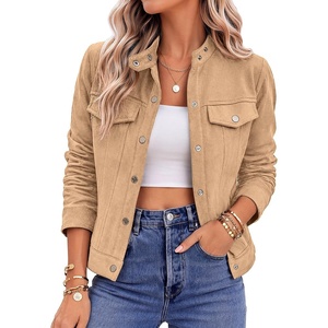 Zeagoo Faux Suede Cropped Jackets for Women Trendy Fall Shackets Coats(Light Khaki)