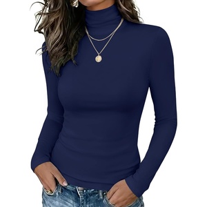 Zeagoo Long Sleeve Mock Neck Tops Slim Fit Shirt Fleece Lined Thermal Tee(Navy Blue)
