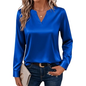 Zeagoo Satin Blouses for Women Silk Tops Long Sleeve Shirts Fall Clothes(Blue)