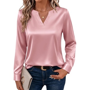 Zeagoo Satin Blouses for Women Silk Tops Long Sleeve Shirts Fall Clothes(Pink)