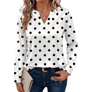 Zeagoo Satin Blouses for Women Silk Tops Long Sleeve Shirts Fall Clothes(Polka Dots)