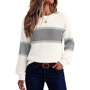 Zeagoo Sweaters for Women 2026 Loose Fit Chunky Knit Casual Fall Outfits(Grey Block)