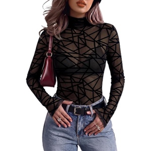 Zeagoo Women Mesh Sheer Top Long Sleeve Sexy Shirt Slim Fitted Fall Clothes(Line-jh255)