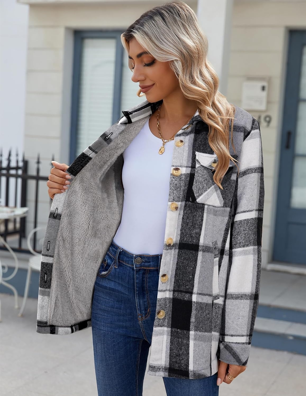 image:imageZeagoo Flannel Jacket for Women Sherpa Fleece Lined Winter Plaid CoatsBlack
