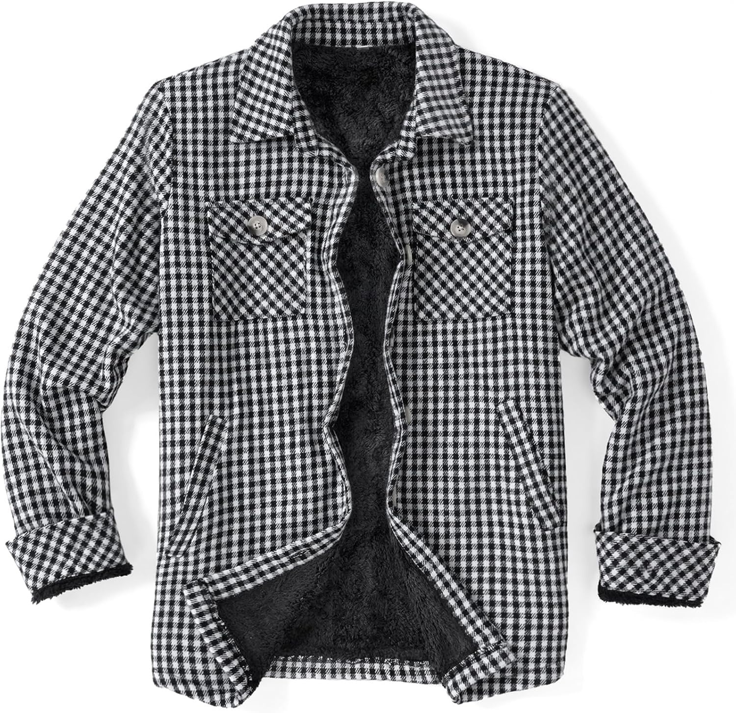 image:imageZeagoo Flannel Jacket for Women Sherpa Fleece Lined Winter Plaid CoatsBlack White Houndstooth