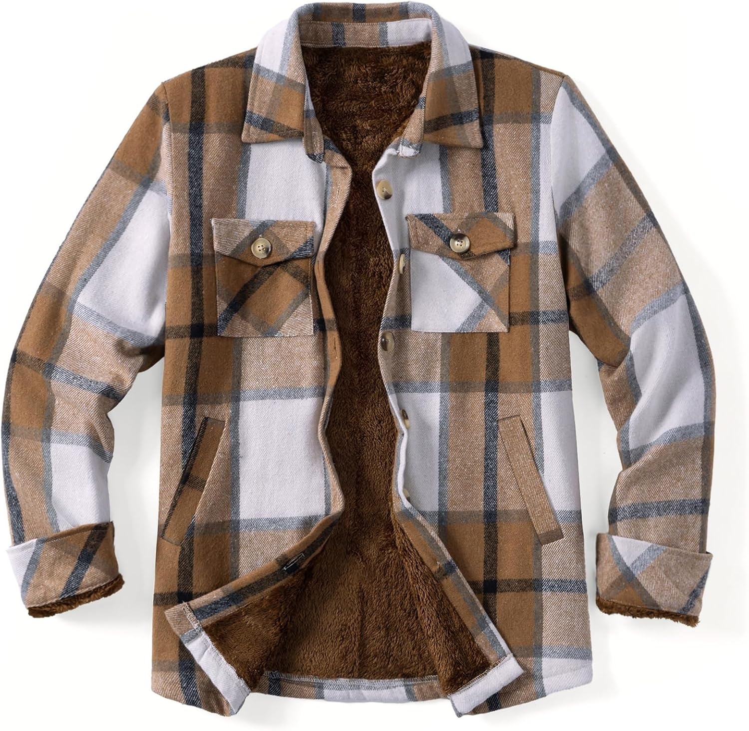 image:imageZeagoo Flannel Jacket for Women Sherpa Fleece Lined Winter Plaid CoatsBrown White