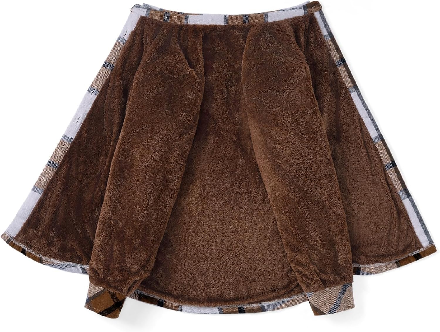image:imageZeagoo Flannel Jacket for Women Sherpa Fleece Lined Winter Plaid CoatsBrown White