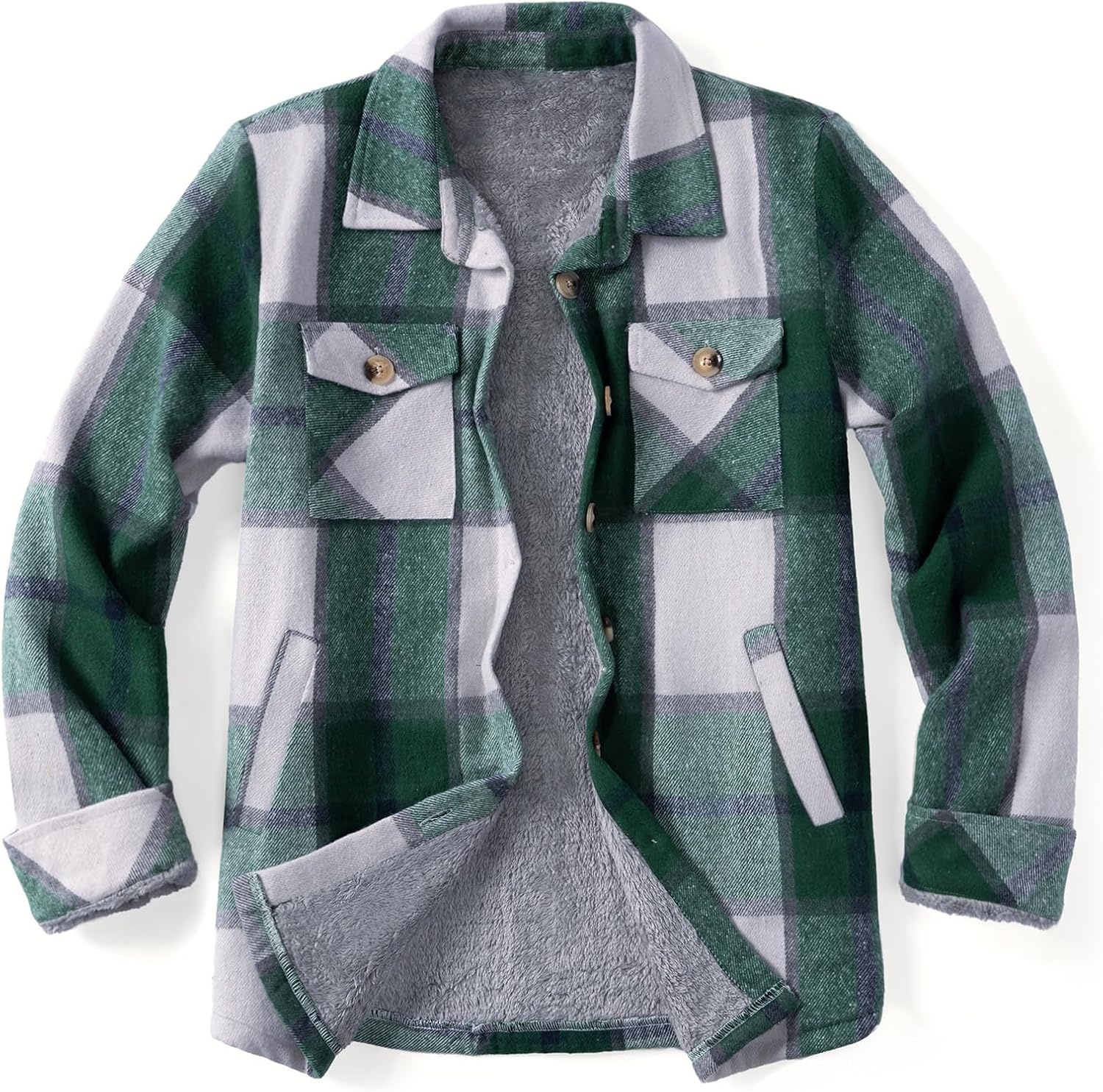 image:imageZeagoo Flannel Jacket for Women Sherpa Fleece Lined Winter Plaid CoatsGreen