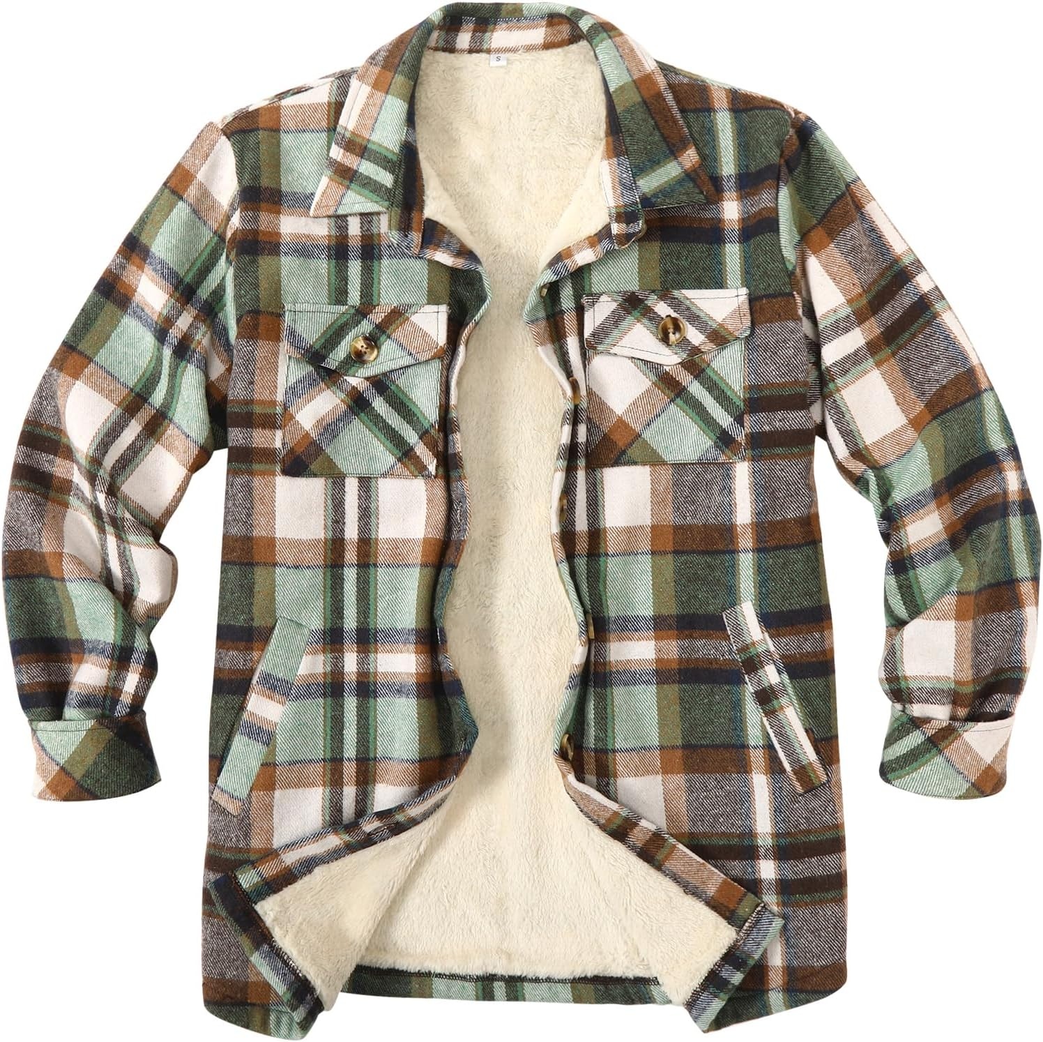 image:imageZeagoo Flannel Jacket for Women Sherpa Fleece Lined Winter Plaid CoatsGreen Brown