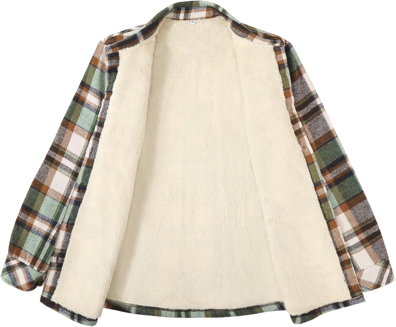 image:imageZeagoo Flannel Jacket for Women Sherpa Fleece Lined Winter Plaid CoatsGreen Brown