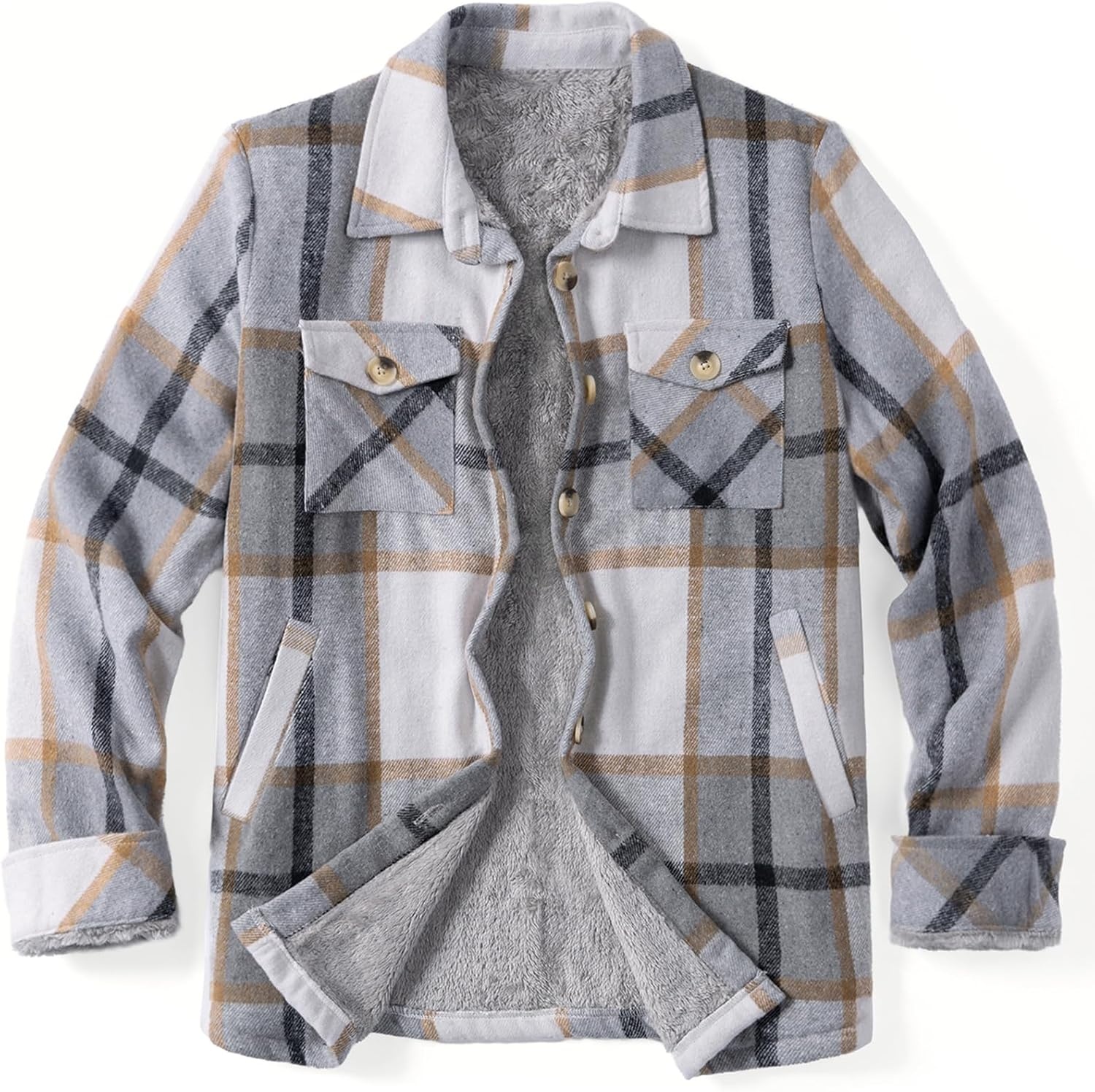 image:imageZeagoo Flannel Jacket for Women Sherpa Fleece Lined Winter Plaid CoatsGrey