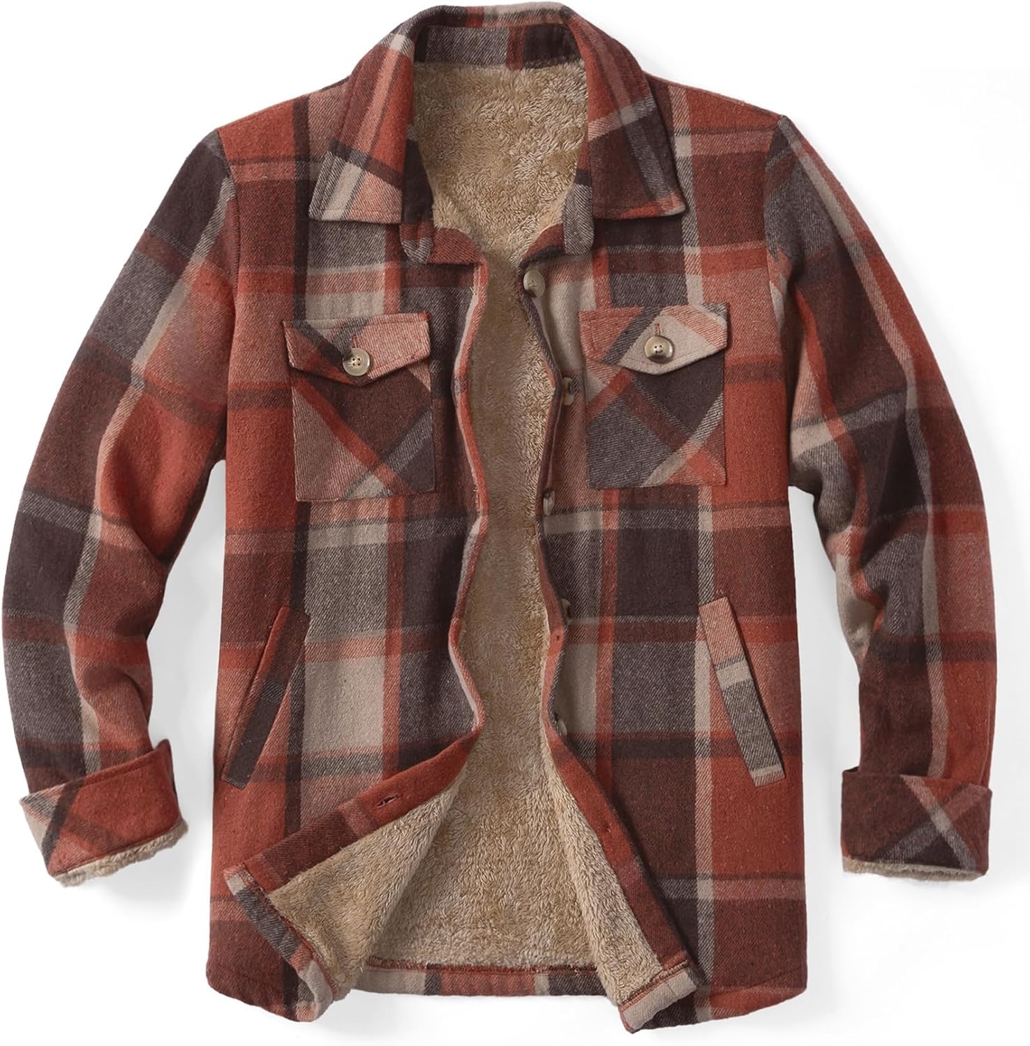image:imageZeagoo Flannel Jacket for Women Sherpa Fleece Lined Winter Plaid CoatsOrange