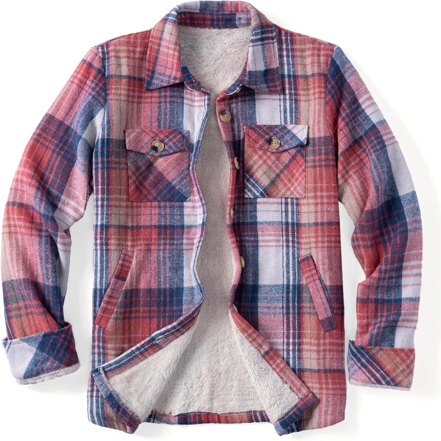 image:imageZeagoo Flannel Jacket for Women Sherpa Fleece Lined Winter Plaid CoatsPink