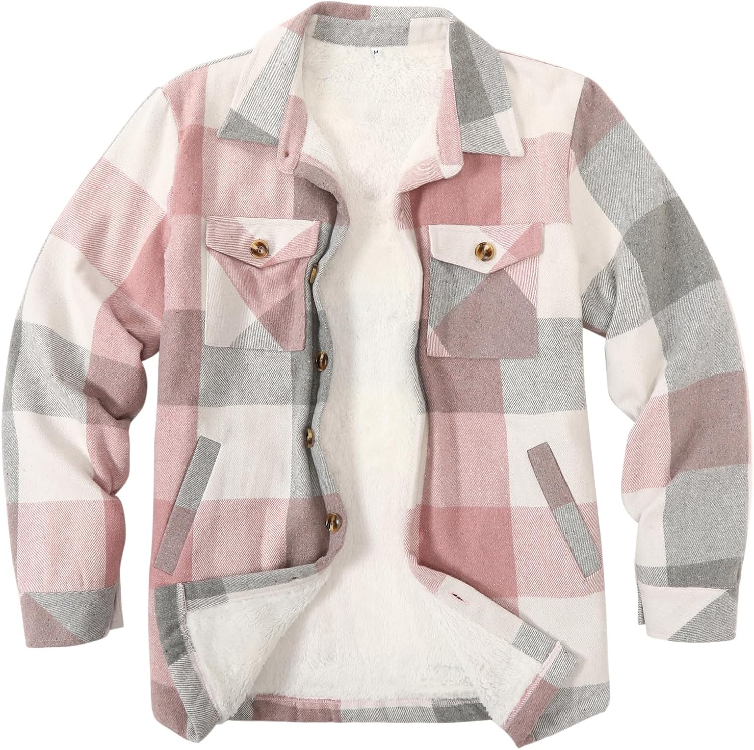 image:imageZeagoo Flannel Jacket for Women Sherpa Fleece Lined Winter Plaid CoatsPink Gray