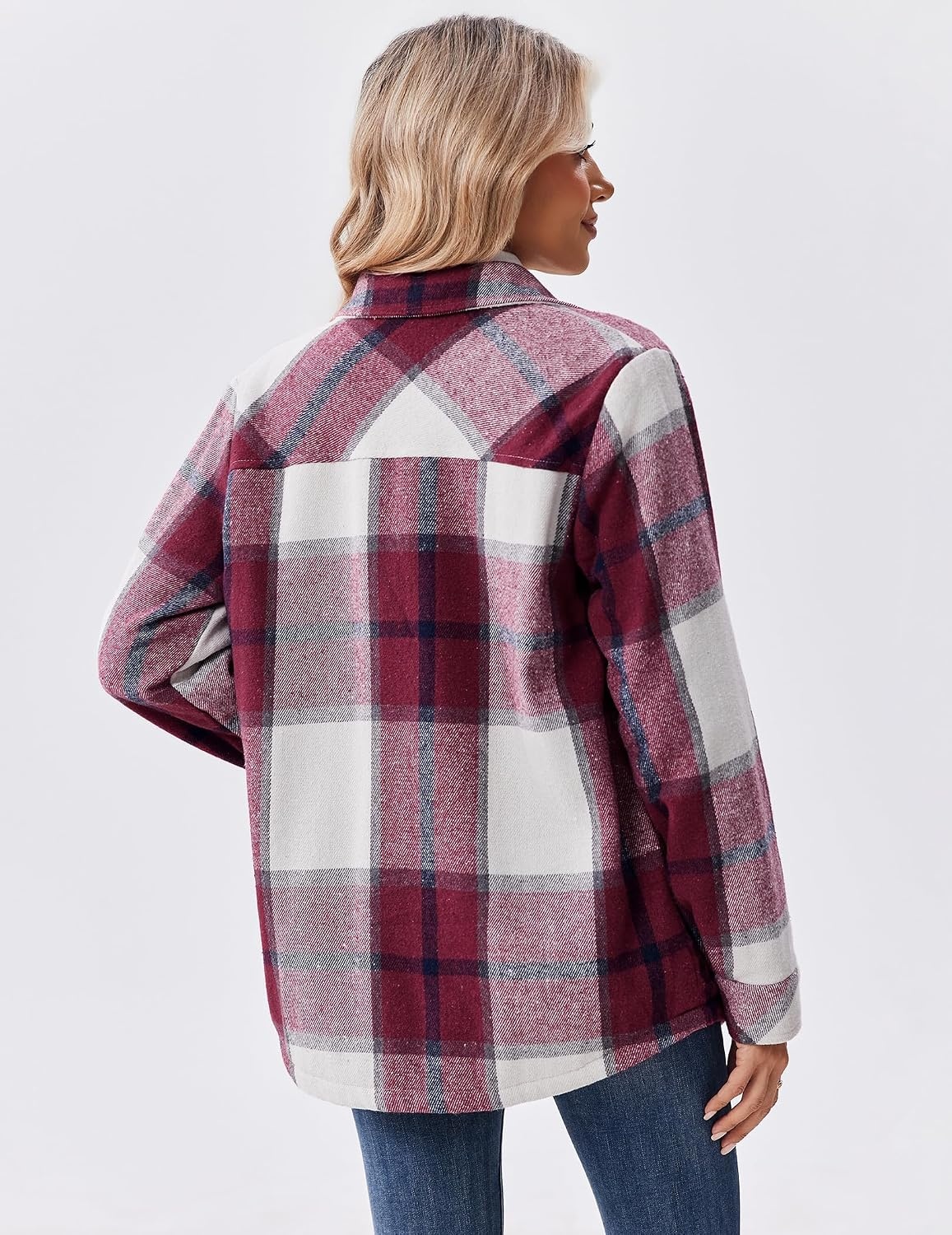 image:imageZeagoo Flannel Jacket for Women Sherpa Fleece Lined Winter Plaid CoatsWine Red