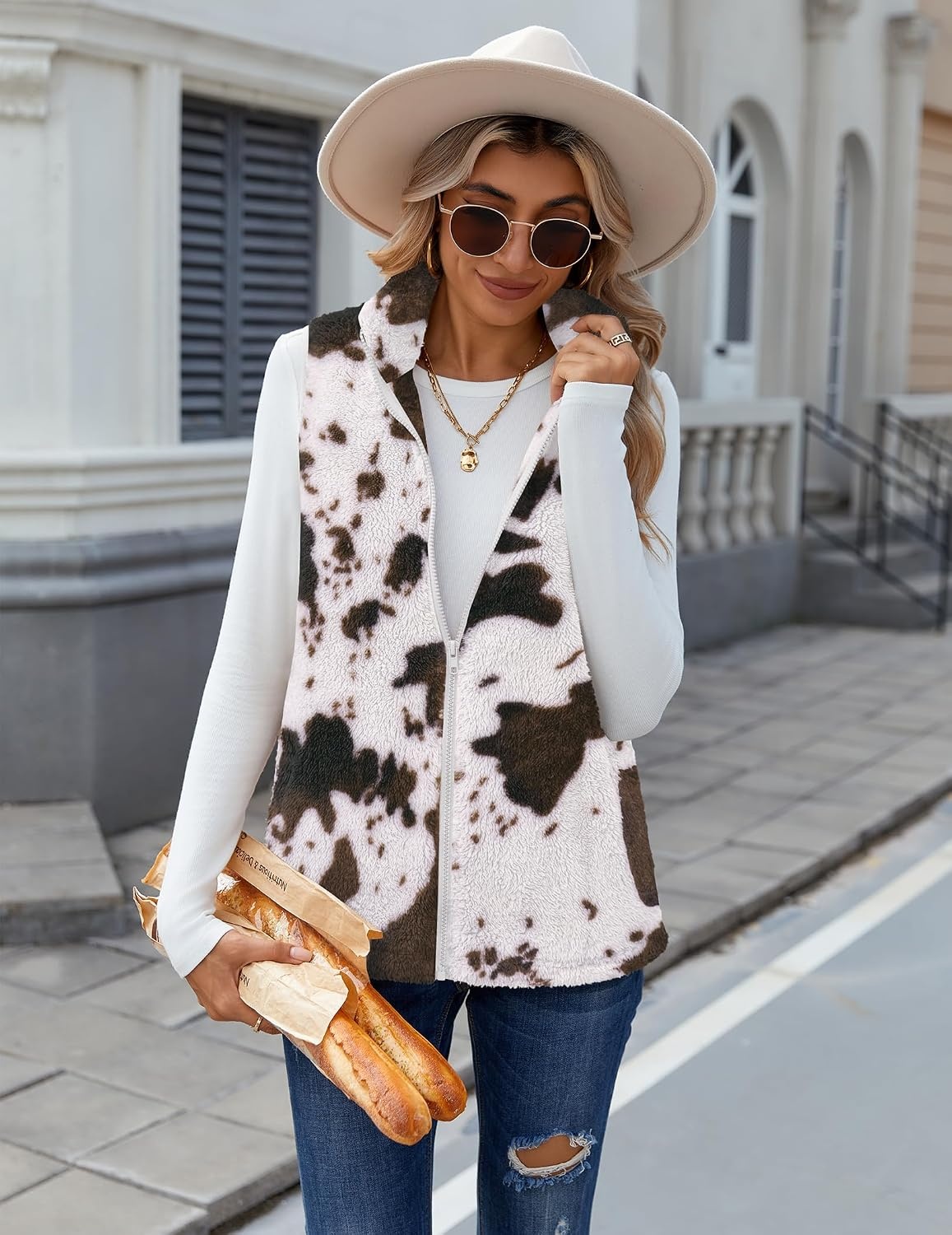 image:imageZeagoo Vest For Women Sleeveless Sherpa Fleece Jackets Zip Up Fall CoatsMulticolor 420