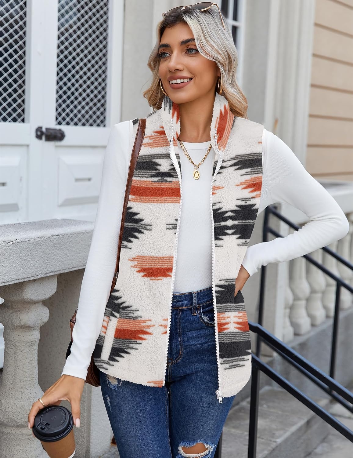 image:imageZeagoo Vest For Women Sleeveless Sherpa Fleece Jackets Zip Up Fall CoatsMulticolor 534