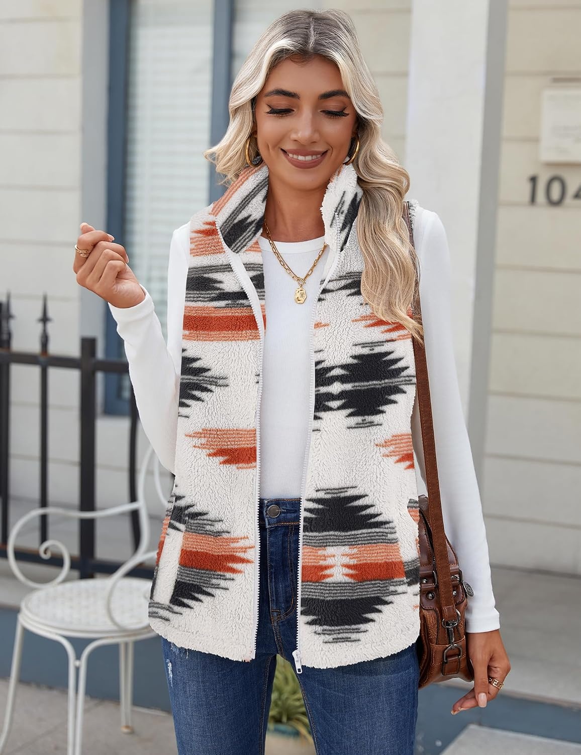 image:imageZeagoo Vest For Women Sleeveless Sherpa Fleece Jackets Zip Up Fall CoatsMulticolor 534