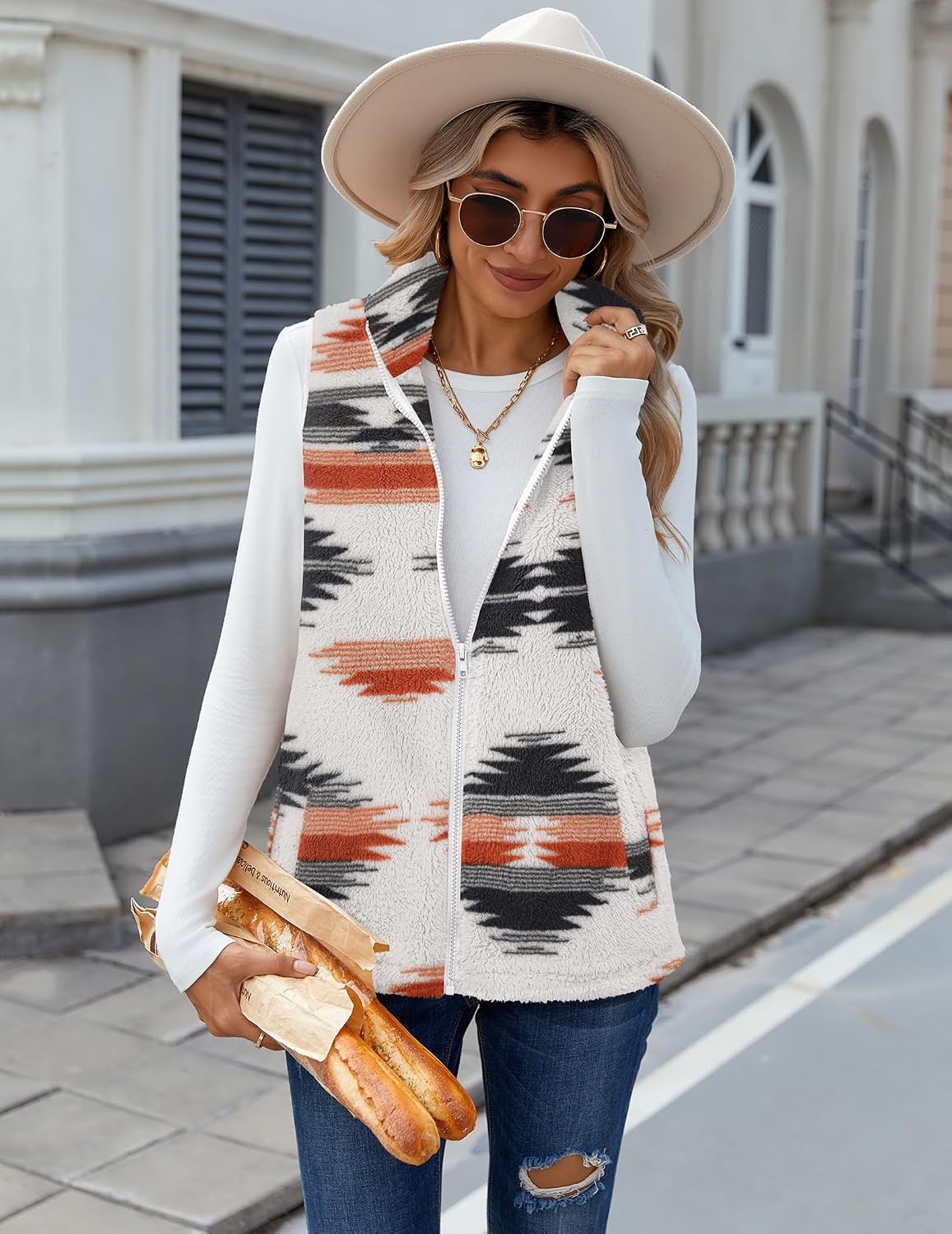 image:imageZeagoo Vest For Women Sleeveless Sherpa Fleece Jackets Zip Up Fall CoatsMulticolor 534