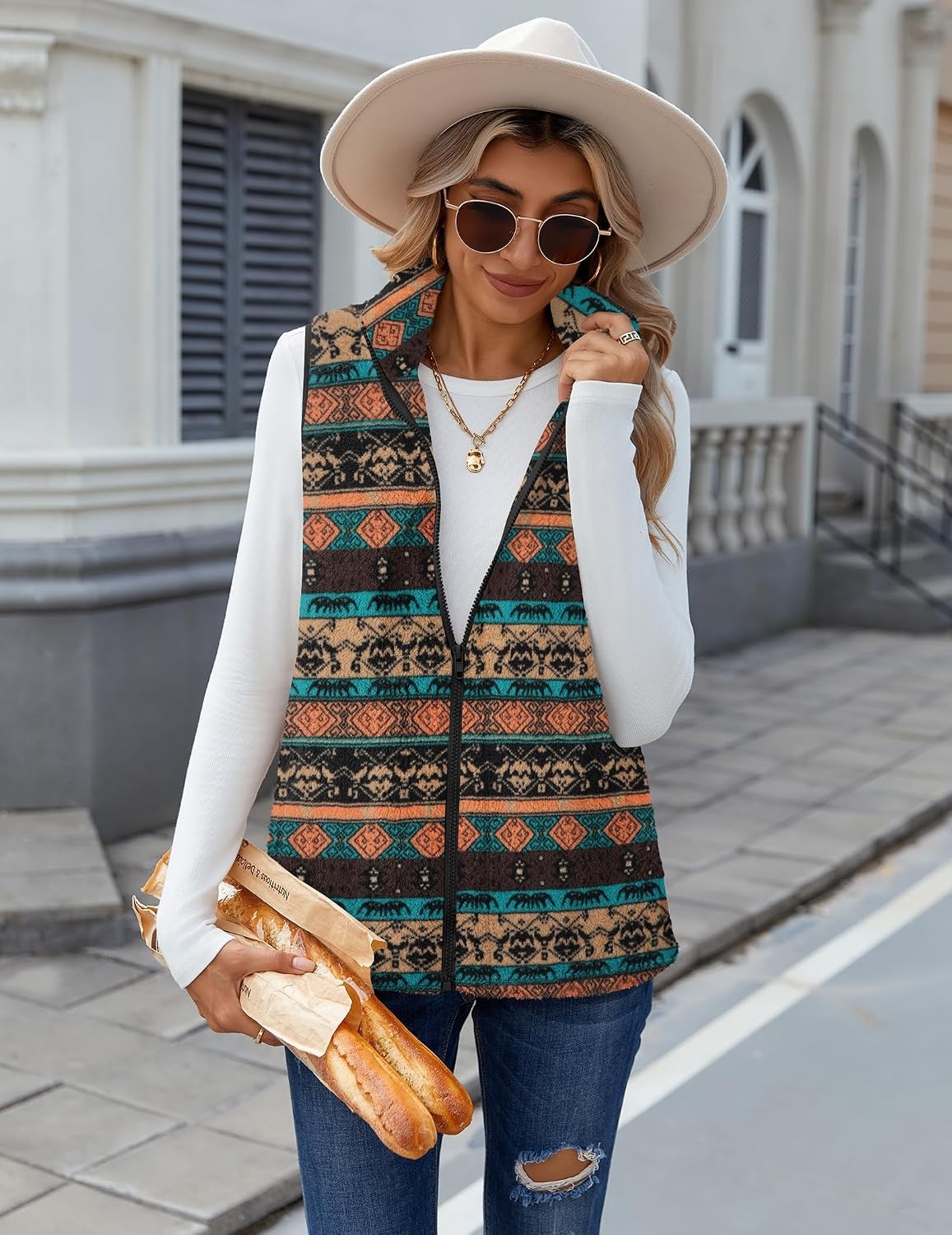 image:imageZeagoo Vest For Women Sleeveless Sherpa Fleece Jackets Zip Up Fall CoatsMulticolor 547