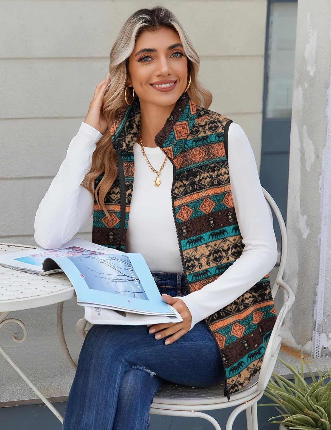 image:imageZeagoo Vest For Women Sleeveless Sherpa Fleece Jackets Zip Up Fall CoatsMulticolor 547