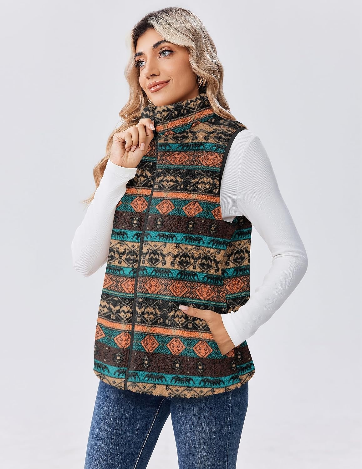 image:imageZeagoo Vest For Women Sleeveless Sherpa Fleece Jackets Zip Up Fall CoatsMulticolor 547