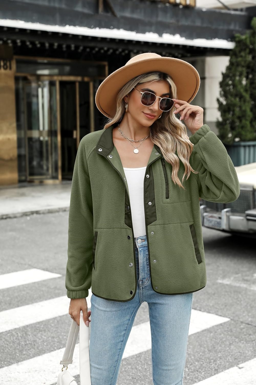 image:imageZeagoo Women Fleece Jacket Western Aztec Print Snap Button Down OuterwearArmy Green