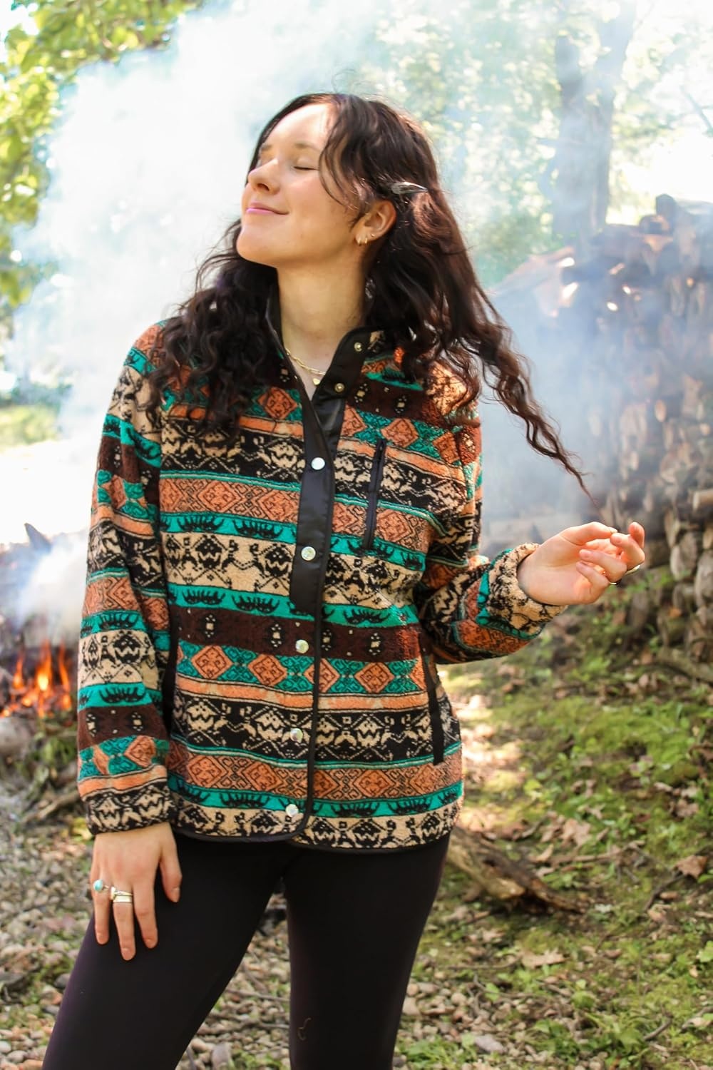 image:imageZeagoo Women Fleece Jacket Western Aztec Print Snap Button Down OuterwearBlack