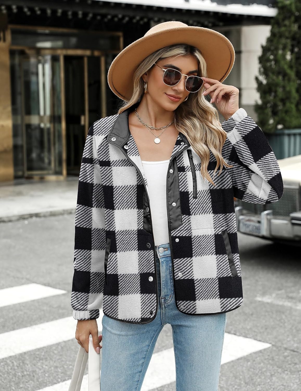 image:imageZeagoo Women Fleece Jacket Western Aztec Print Snap Button Down OuterwearBlack and White