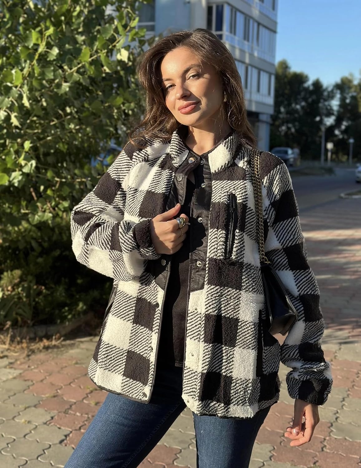 image:imageZeagoo Women Fleece Jacket Western Aztec Print Snap Button Down OuterwearBlack and White