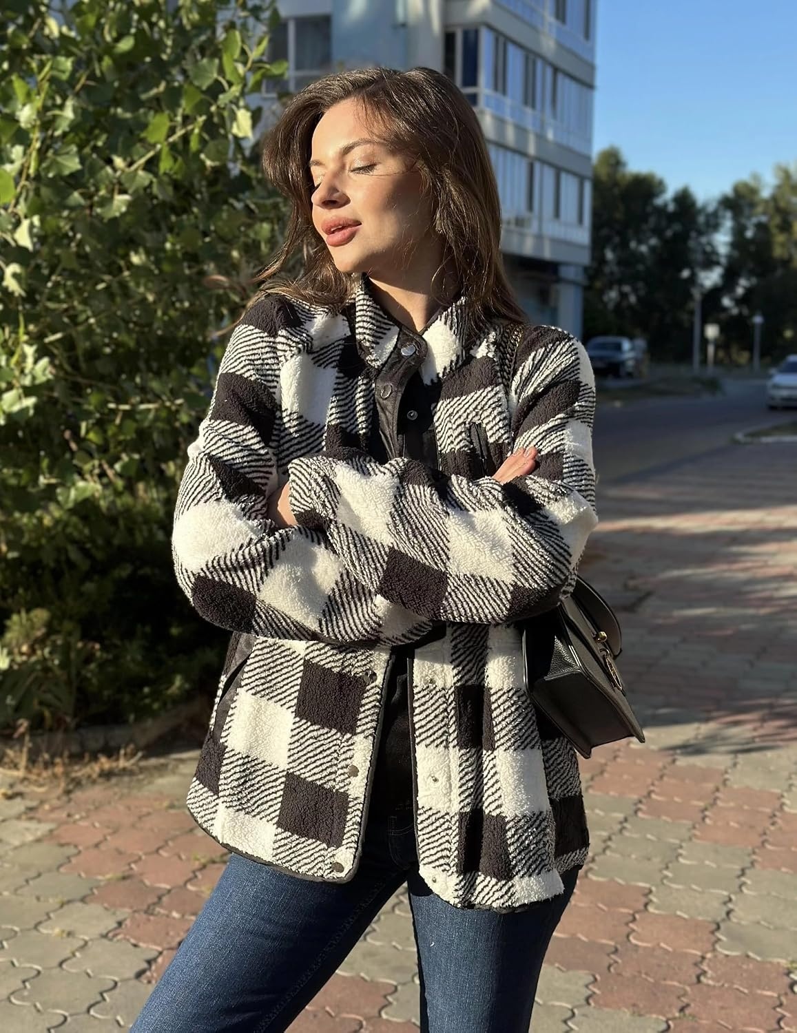 image:imageZeagoo Women Fleece Jacket Western Aztec Print Snap Button Down OuterwearBlack and White