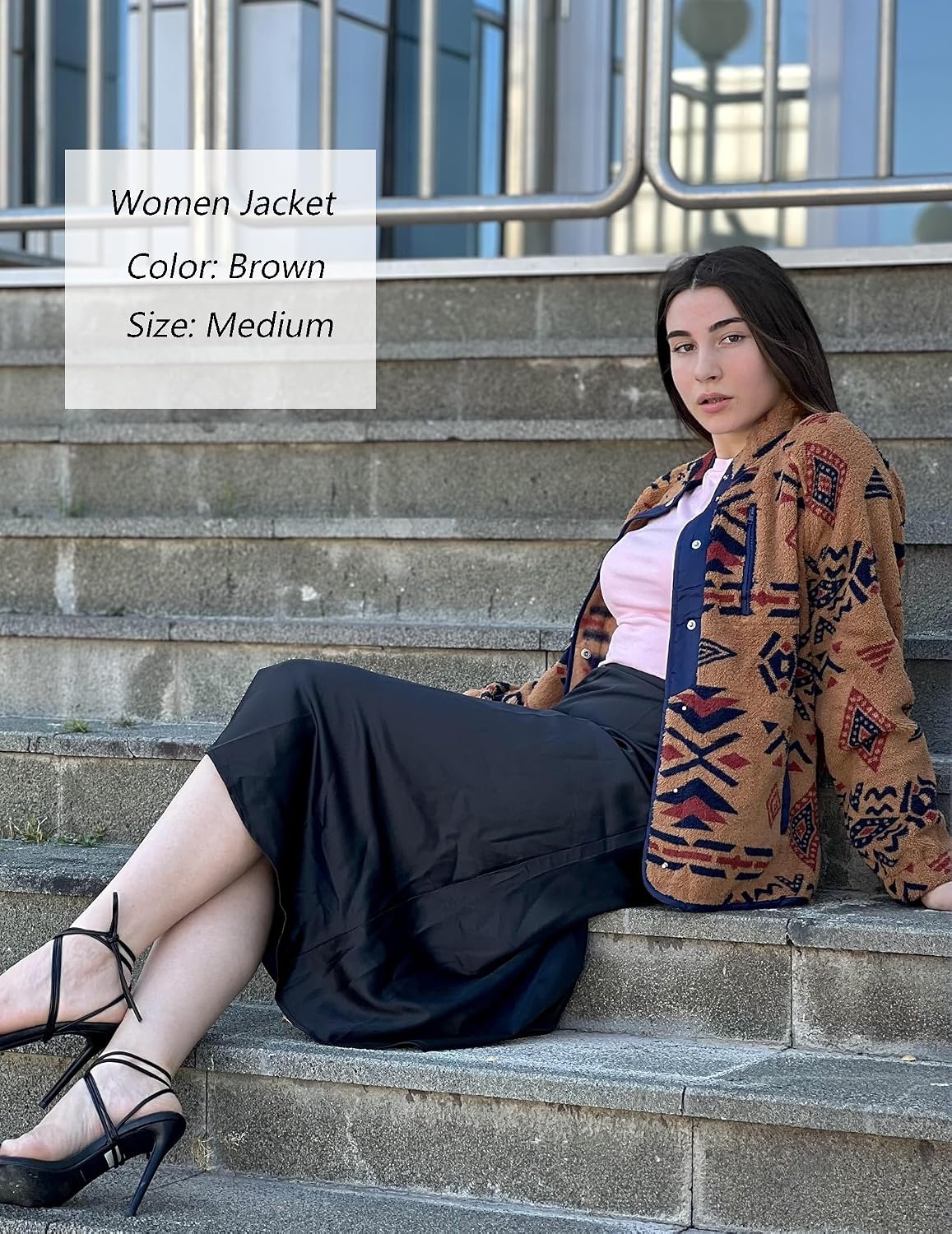 image:imageZeagoo Women Fleece Jacket Western Aztec Print Snap Button Down OuterwearBrown