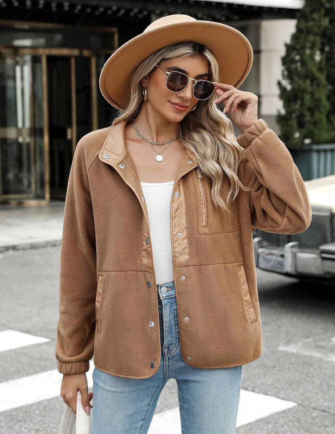 image:imageZeagoo Women Fleece Jacket Western Aztec Print Snap Button Down OuterwearLight Brown