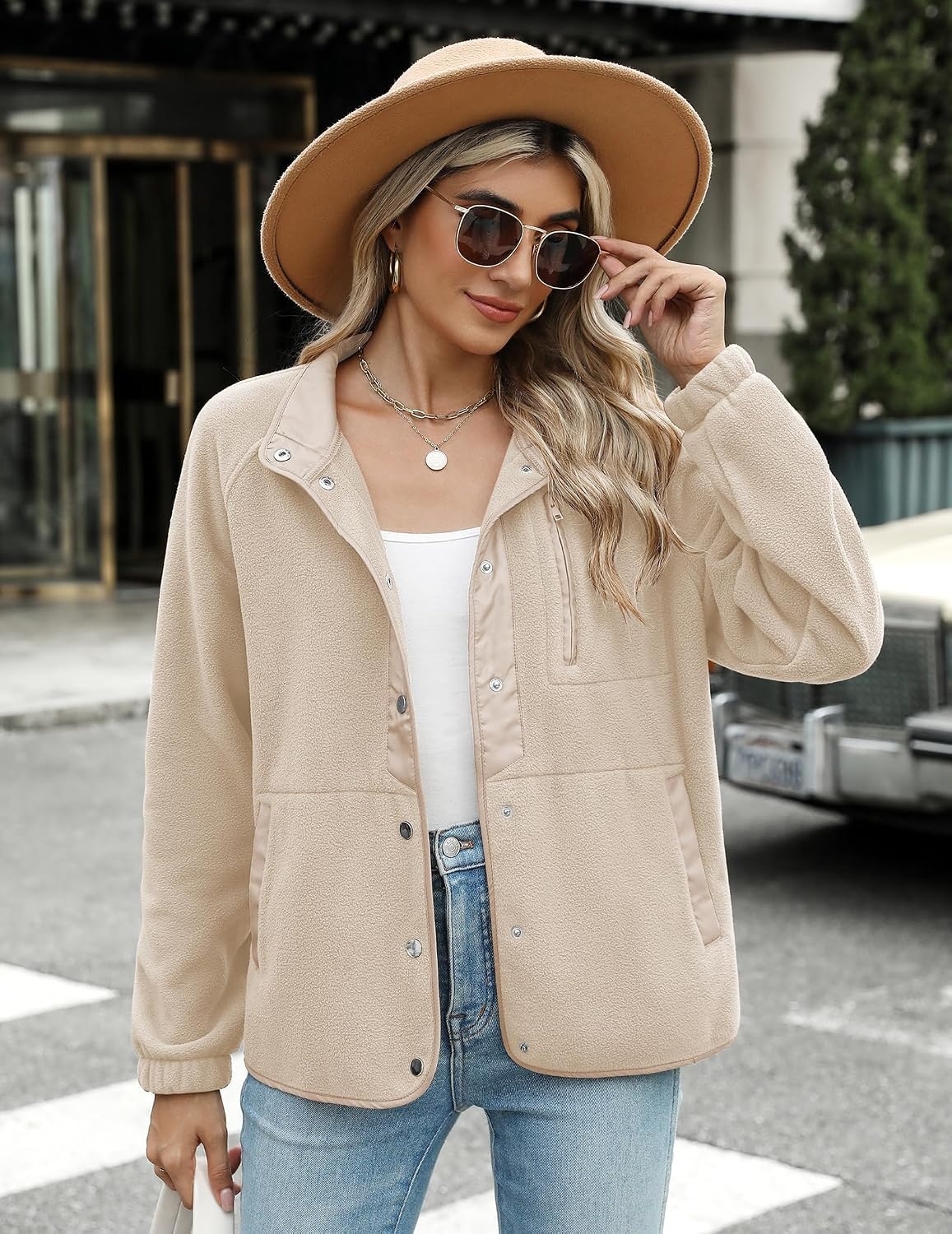 image:imageZeagoo Women Fleece Jacket Western Aztec Print Snap Button Down OuterwearLight Khaki