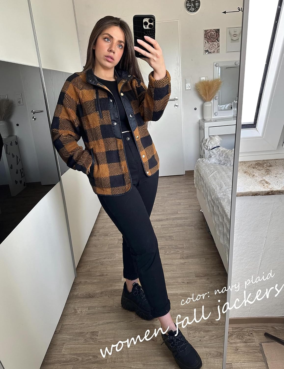 image:imageZeagoo Women Fleece Jacket Western Aztec Print Snap Button Down OuterwearNavy Plaid