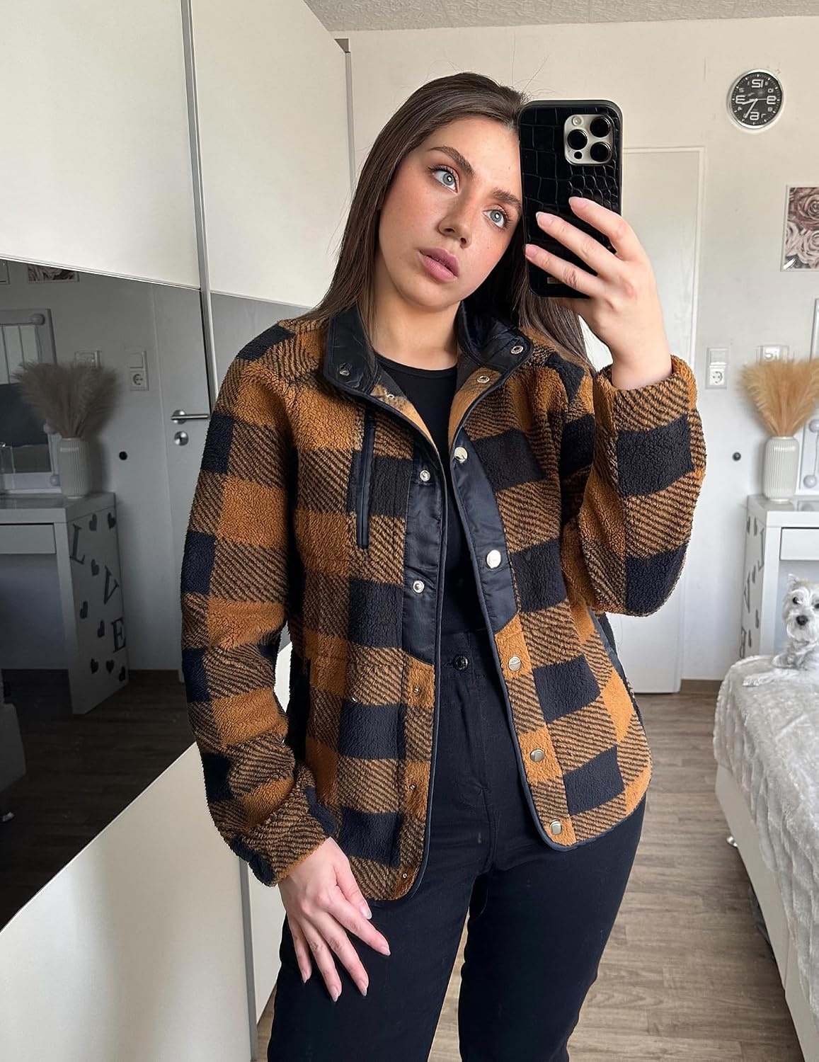 image:imageZeagoo Women Fleece Jacket Western Aztec Print Snap Button Down OuterwearNavy Plaid