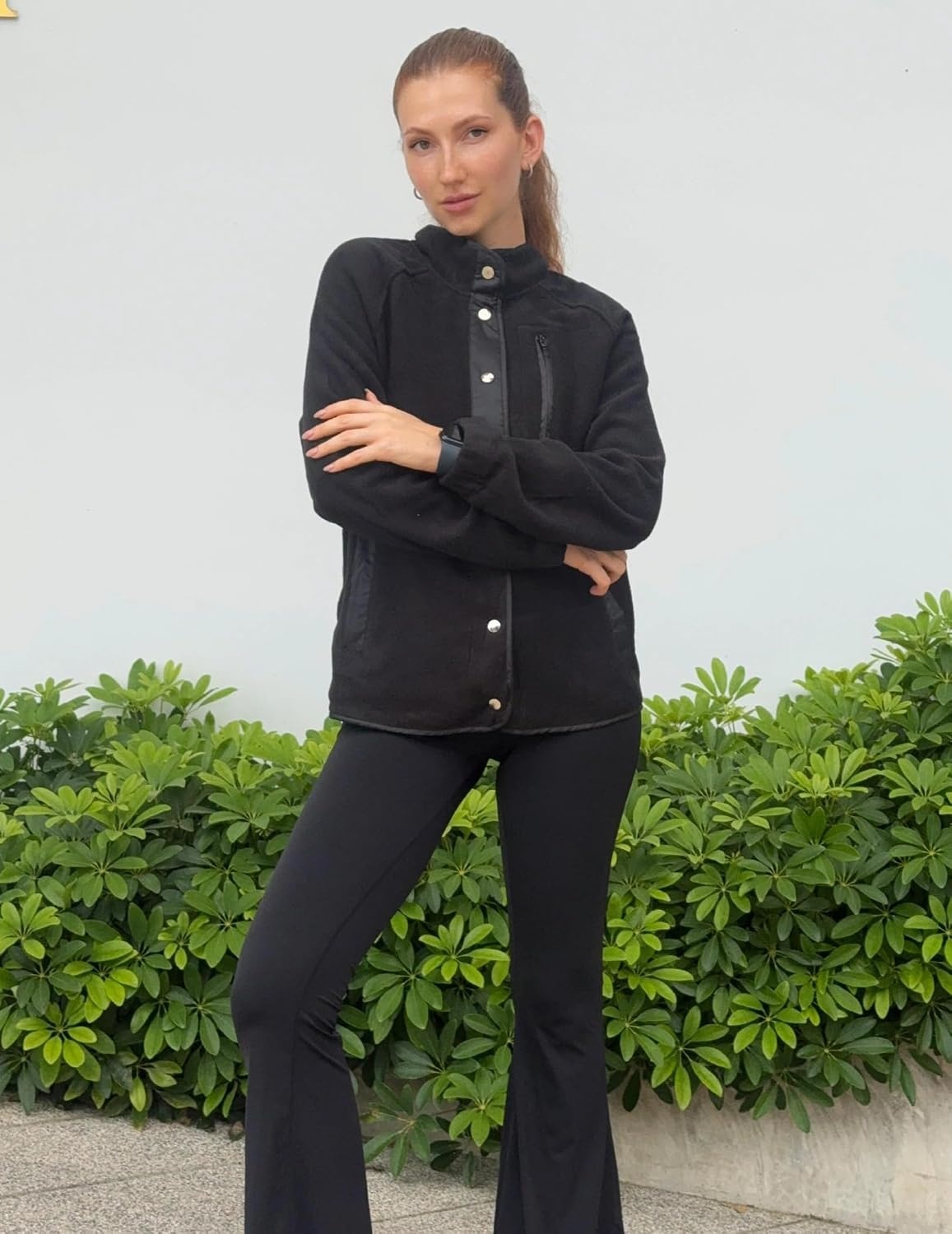 image:imageZeagoo Women Fleece Jacket Western Aztec Print Snap Button Down OuterwearSolid Black