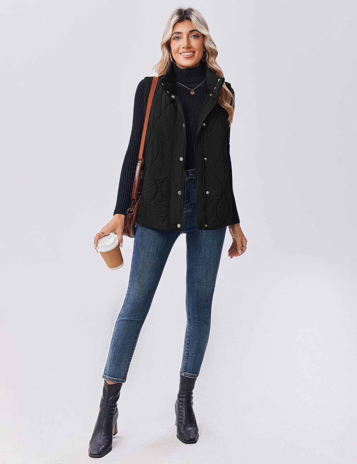 image:imageZeagoo Women Oversized Puffer Vest Stand Collar Zip Up Sleeveless OuterwearBlack