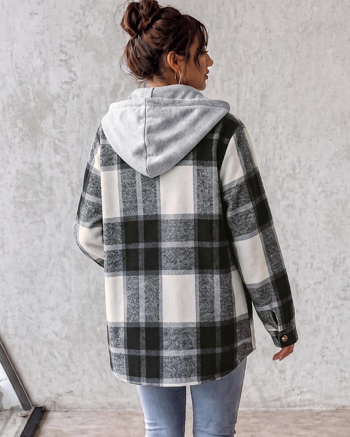 image:imageZeagoo Women Plaid Shacket Fleece Hooded Winter Coat Warm JacketsBlack