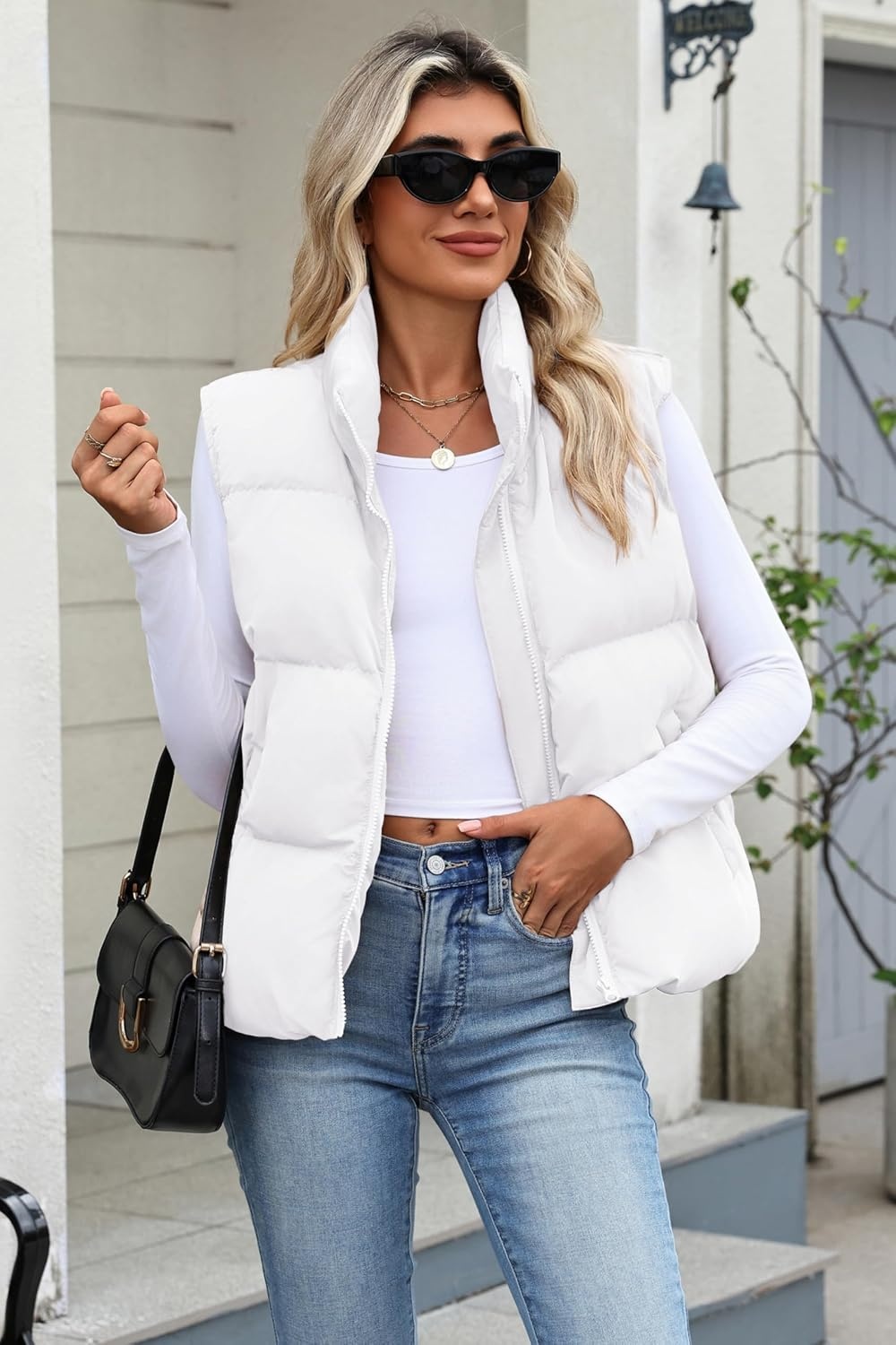 image:imageZeagoo Women Puffer Vest Cropped Winter Outerwear Warm CoatAwhite