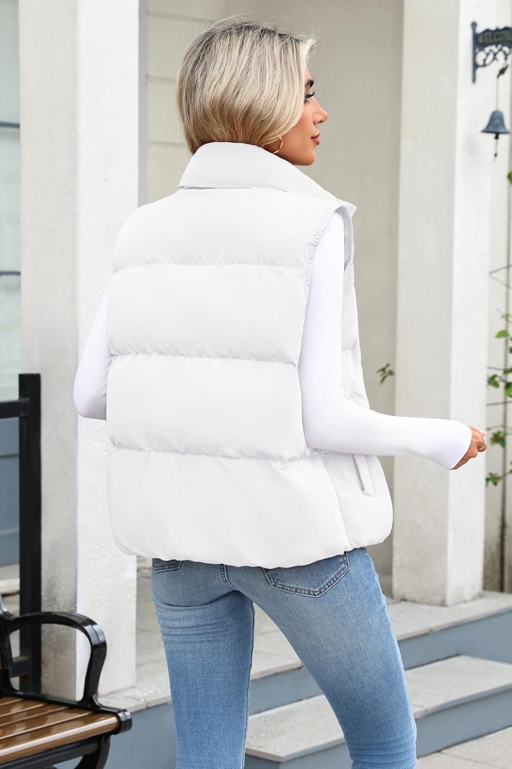image:imageZeagoo Women Puffer Vest Cropped Winter Outerwear Warm CoatAwhite
